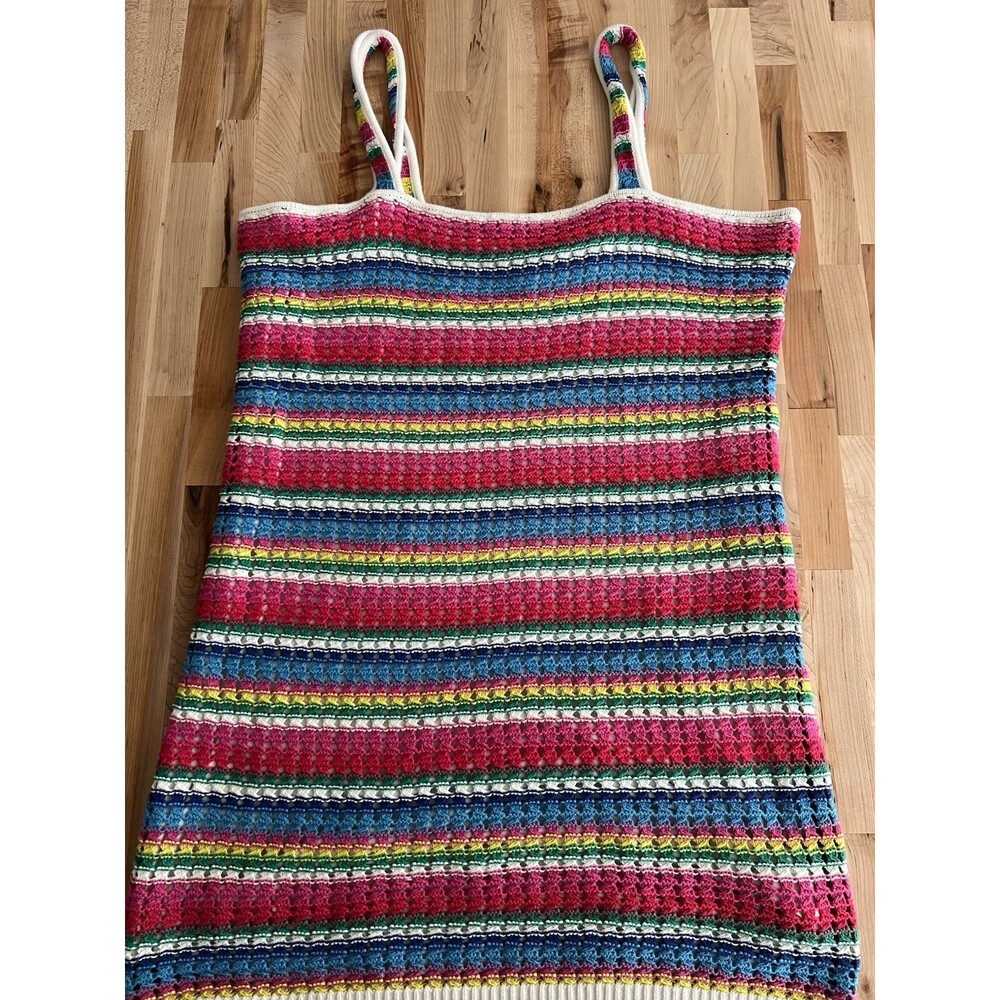 Gap Women's Crochet Style Tank Dress 100% Cotton Rainbow Stripe Colorful XL